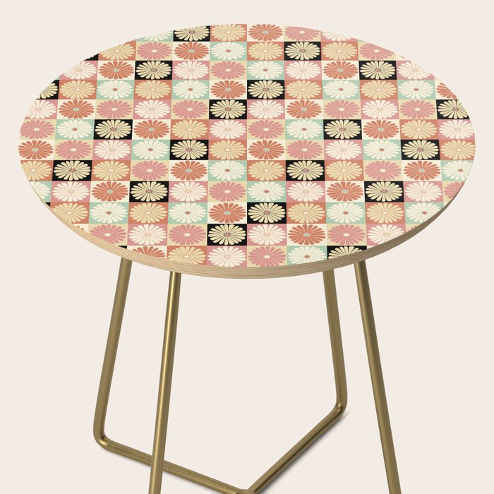 Retro Flowers Check Pattern XXVI Side Table Gallery Image 2