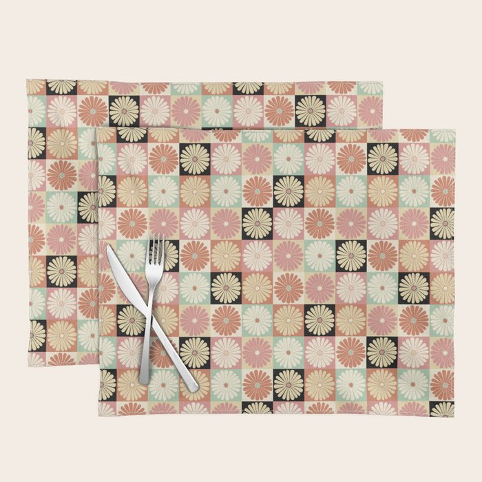 Retro Flowers Check Pattern XXVI Placemat Gallery Image 1