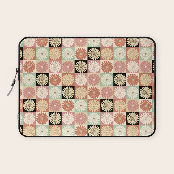 Retro Flowers Check Pattern XXVI Laptop Sleeve Gallery Image 1