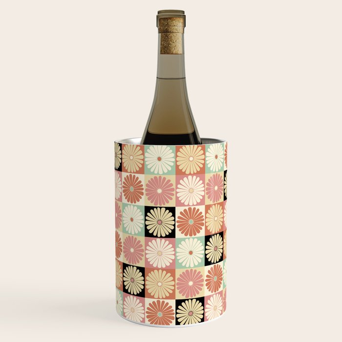Retro Flowers Check Pattern XXVI Wine Chiller Gallery Image 3