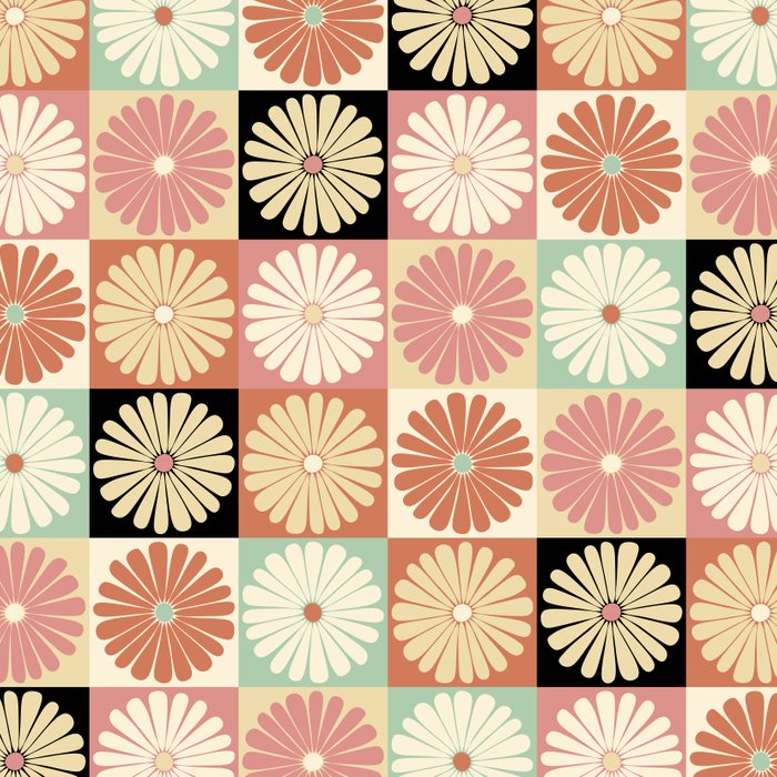 Retro Flowers Check Pattern XXVI Coffee Mug Gallery Image 2