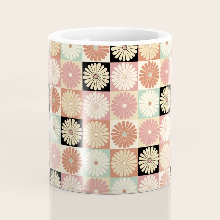 Retro Flowers Check Pattern XXVI Coffee Mug Gallery Image 4