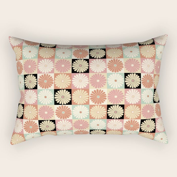 Retro Flowers Check Pattern XXVI Rectangular Pillow Gallery Image 2
