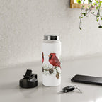 Christmas Red Cardinal Bird and Pine Watercolor Water Bottle Gallery Image 4
