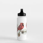 Christmas Red Cardinal Bird and Pine Watercolor Water Bottle Gallery Image 3