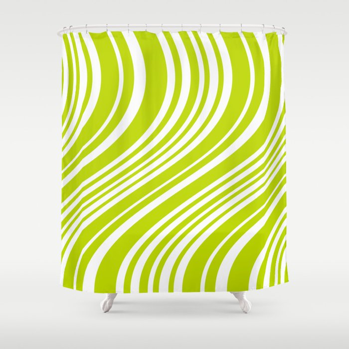 Wavy Stripes XXXVIII - Y2K Lime Green Shower Curtain Gallery Image 1