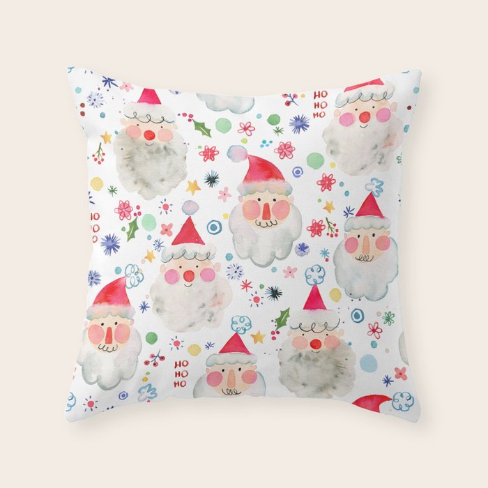 Holiday 2025 Santa claus Happy cute portrait Multicolored Christmas Throw Pillow Gallery Image 6
