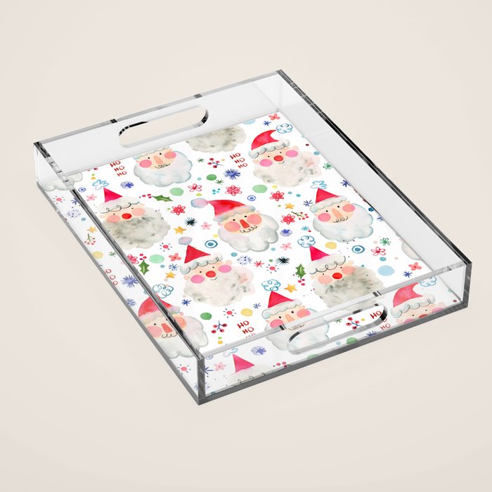 Holiday 2025 Santa claus Happy cute portrait Multicolored Christmas Acrylic Tray Gallery Image 1