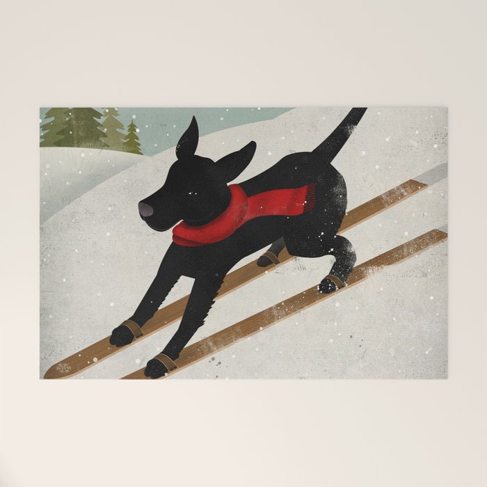 Black Dog Labrador Ski Mountain Welcome Mat