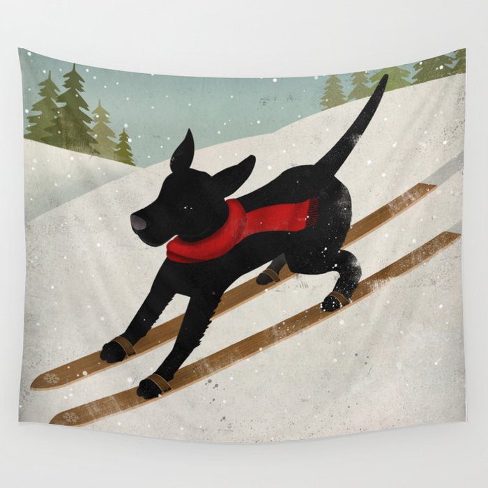 Black Dog Labrador Ski Mountain Wall Tapestry Gallery Image 1