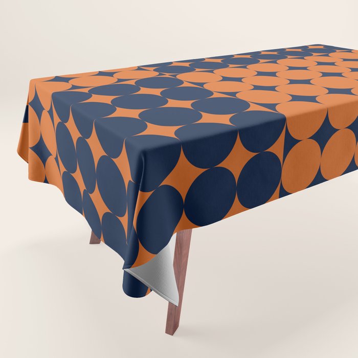 Abstraction Shapes 30 in vintage Orange and Navy Blue Tablecloth Gallery Image 1