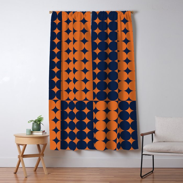 Abstraction Shapes 30 in vintage Orange and Navy Blue Window Curtain Gallery Image 5