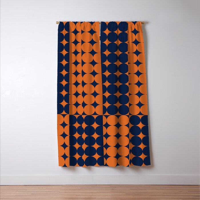 Abstraction Shapes 30 in vintage Orange and Navy Blue Window Curtain Gallery Image 3