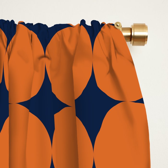 Abstraction Shapes 30 in vintage Orange and Navy Blue Window Curtain Gallery Image 2