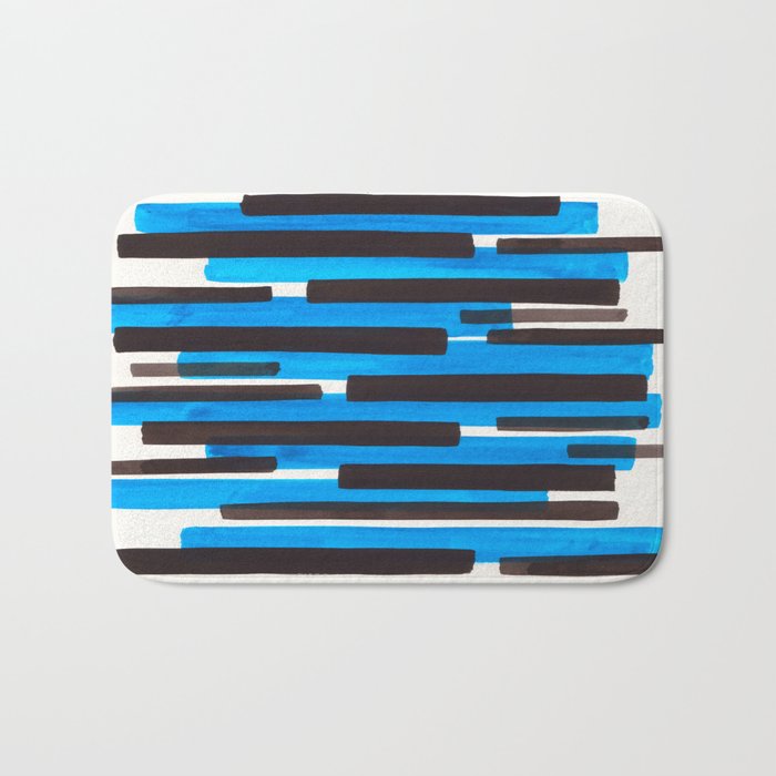 Cerulean Blue Primitive Stripes Mid Century Modern Minimalist Watercolor Gouache Painting Colorful S Bath Mat Gallery Image 1