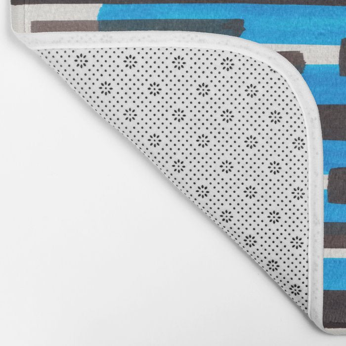 Cerulean Blue Primitive Stripes Mid Century Modern Minimalist Watercolor Gouache Painting Colorful S Bath Mat Gallery Image 2