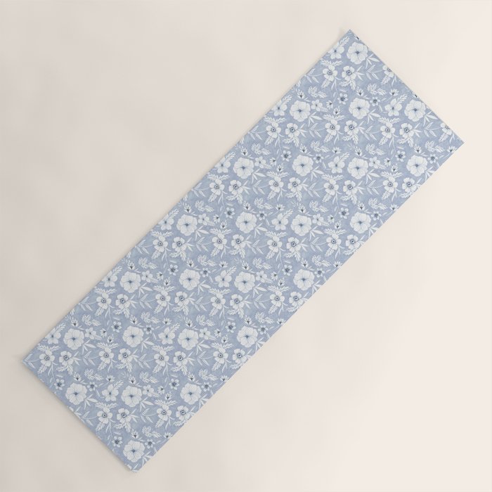 Hand drawn blue and white florals Yoga Mat Gallery Image 1