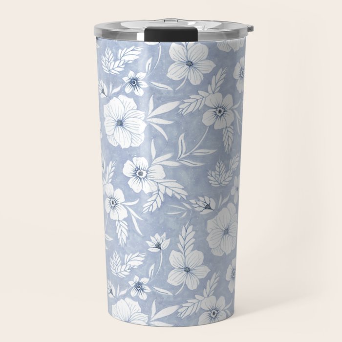 Hand drawn blue and white florals Travel Mug Gallery Image 1