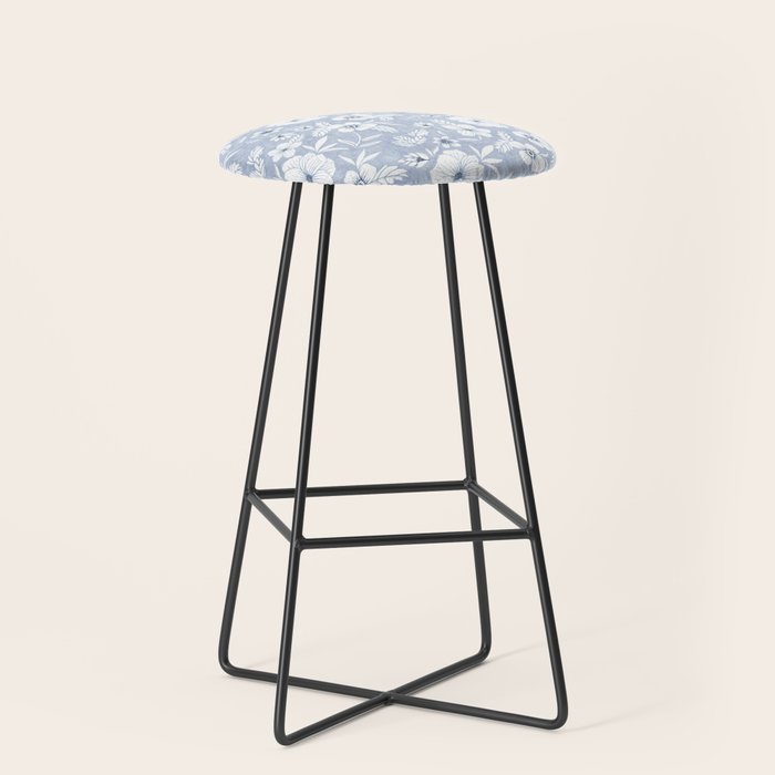 Hand drawn blue and white florals Stool Gallery Image 1