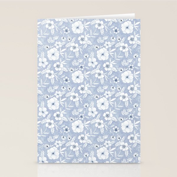 Hand drawn blue and white florals Stationery Card Gallery Image 2