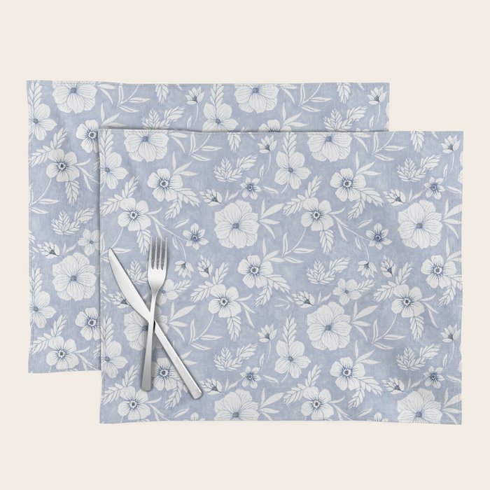 Hand drawn blue and white florals Placemat Gallery Image 1