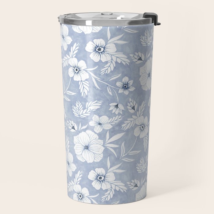 Hand drawn blue and white florals Travel Mug Gallery Image 2