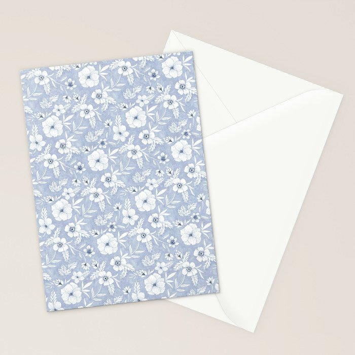 Hand drawn blue and white florals Stationery Card Gallery Image 2