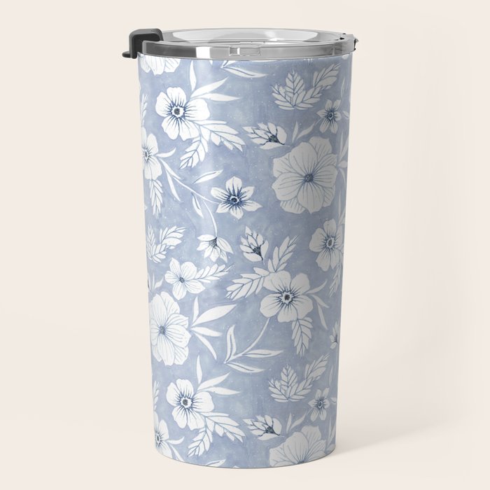 Hand drawn blue and white florals Travel Mug Gallery Image 3