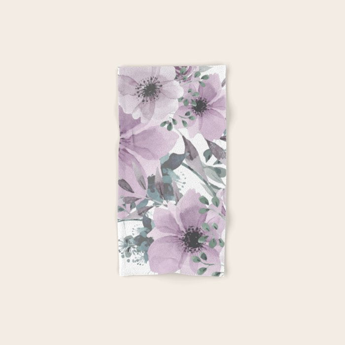 Floral Watercolor, Purple and Gray Hand & Bath Towel Gallery Image 1