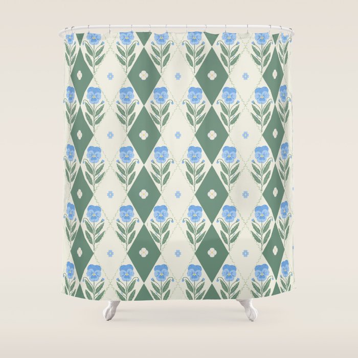 Pansy Diamond Floral Pattern Shower Curtain Gallery Image 1