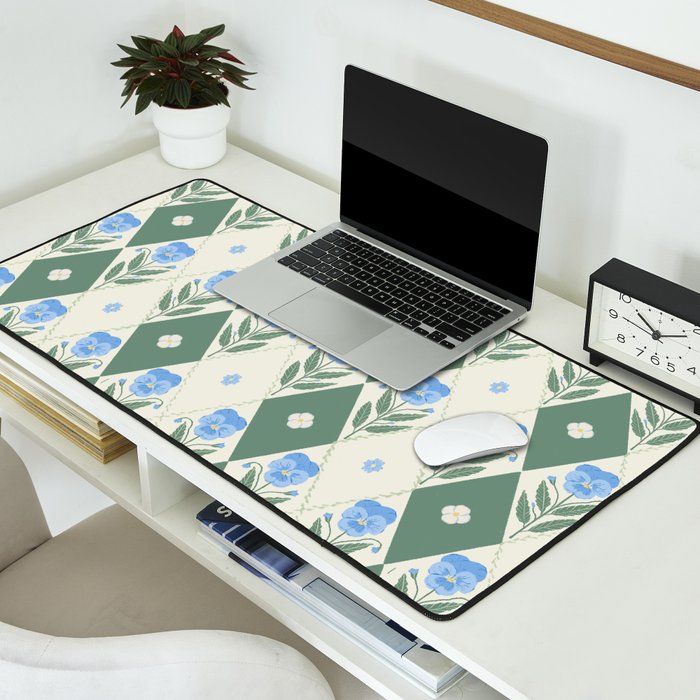 Pansy Diamond Floral Pattern Desk Mat Gallery Image 2