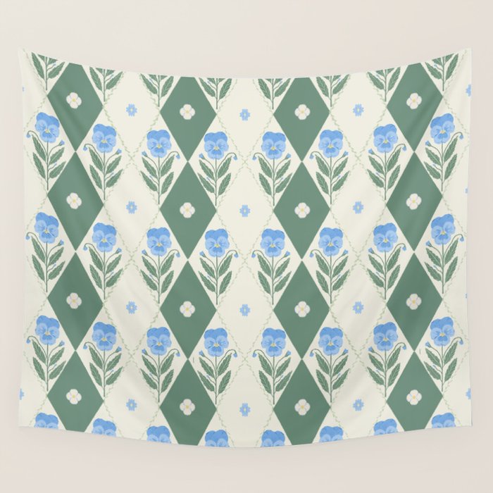 Pansy Diamond Floral Pattern Wall Tapestry Gallery Image 1