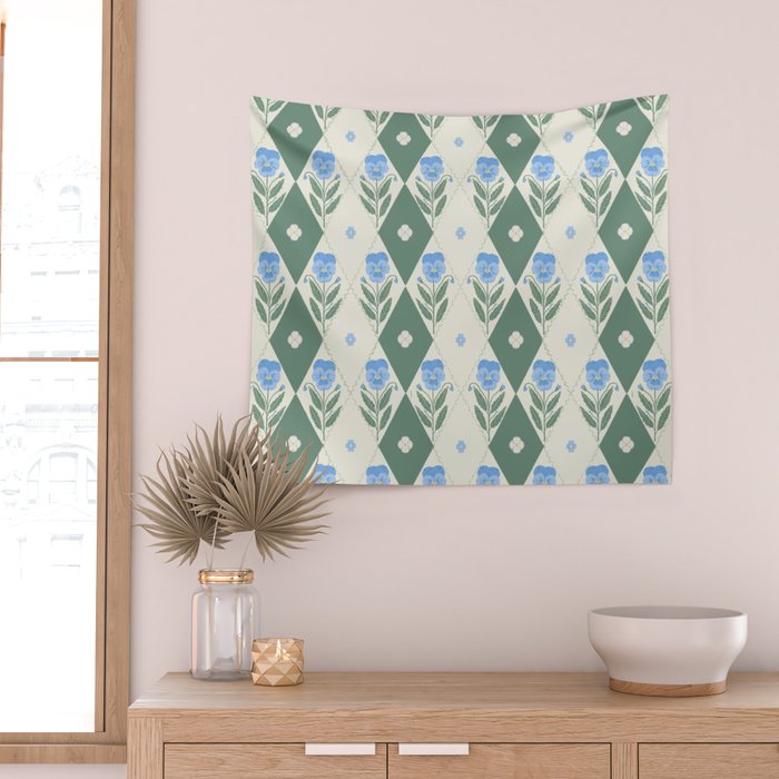 Pansy Diamond Floral Pattern Wall Tapestry Gallery Image 2
