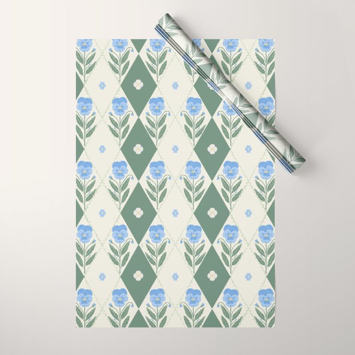 Pansy Diamond Floral Pattern Wrapping Paper Gallery Image 1
