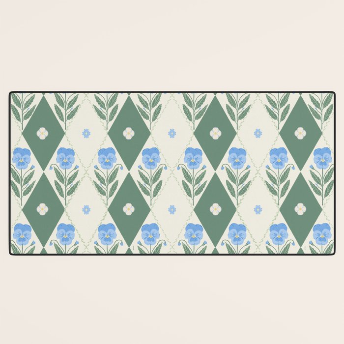 Pansy Diamond Floral Pattern Desk Mat Gallery Image 3