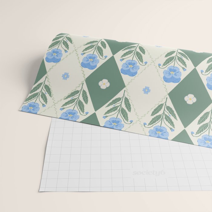 Pansy Diamond Floral Pattern Wrapping Paper Gallery Image 2