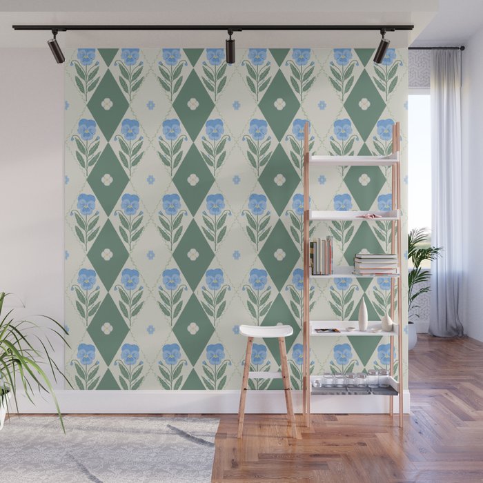 Pansy Diamond Floral Pattern Wall Mural Gallery Image 1