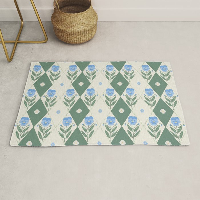 Pansy Diamond Floral Pattern Rug Gallery Image 1