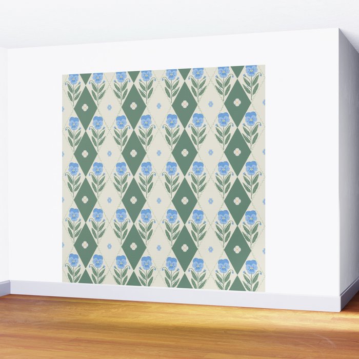Pansy Diamond Floral Pattern Wall Mural Gallery Image 2