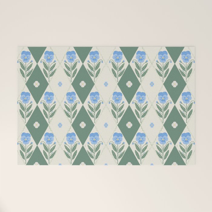 Pansy Diamond Floral Pattern Welcome Mat Gallery Image 1