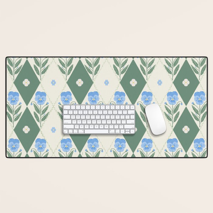 Pansy Diamond Floral Pattern Desk Mat Gallery Image 1