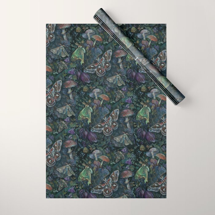 Atlas Moth  Mushroom Night Wrapping Paper Gallery Image 1