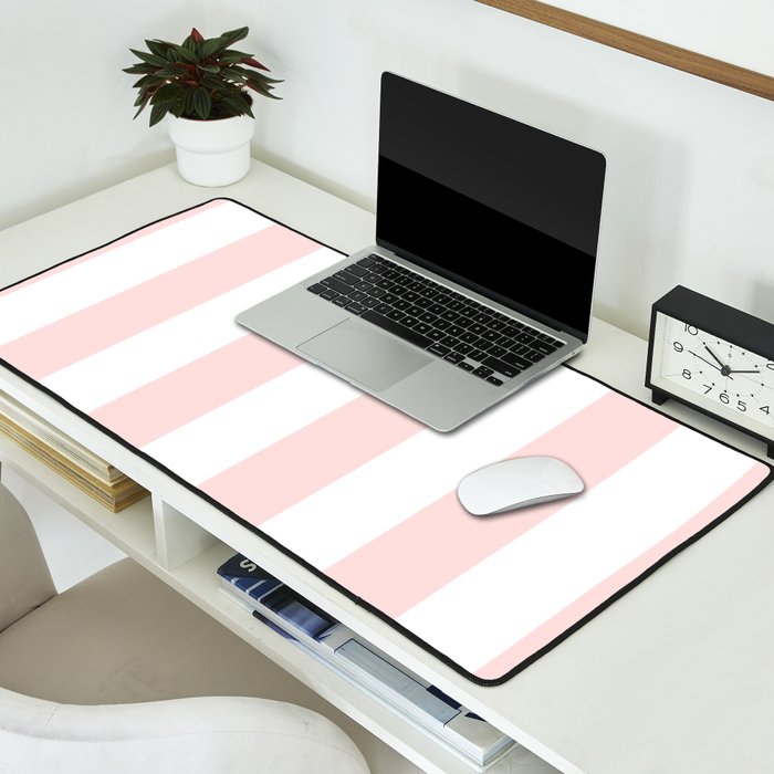 Pink Bubblegum Pop and White Wide Cabana Stripes Desk Mat Gallery Image 2