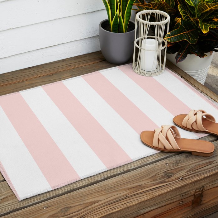 Pink Bubblegum Pop and White Wide Cabana Stripes Outdoor Rug Gallery Image 2