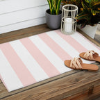 Pink Bubblegum Pop and White Wide Cabana Stripes Outdoor Rug Gallery Image 2