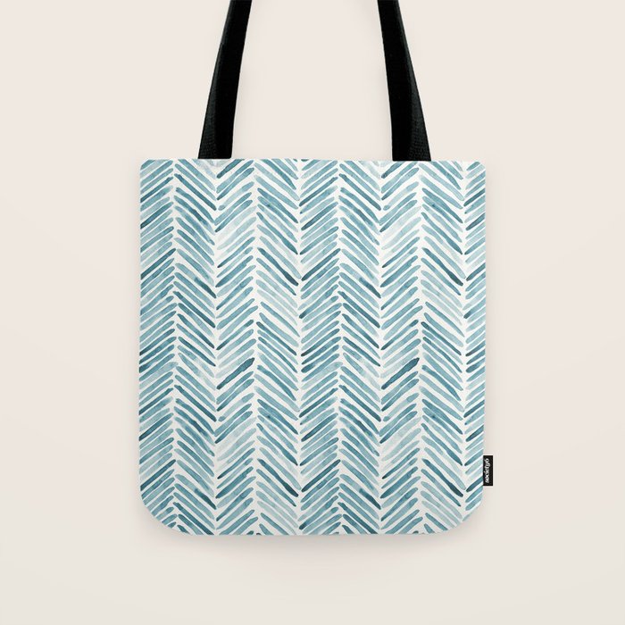 Turquoise herringbone - watercolor Tote Bag Gallery Image 1