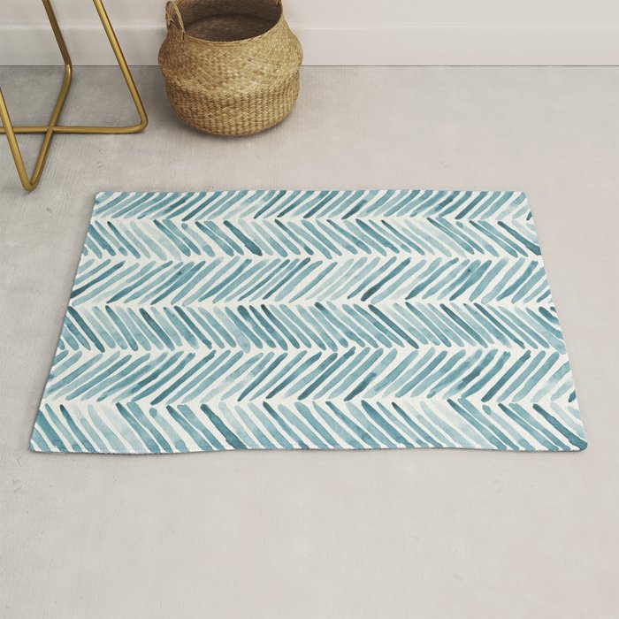 Turquoise herringbone - watercolor Rug Gallery Image 1