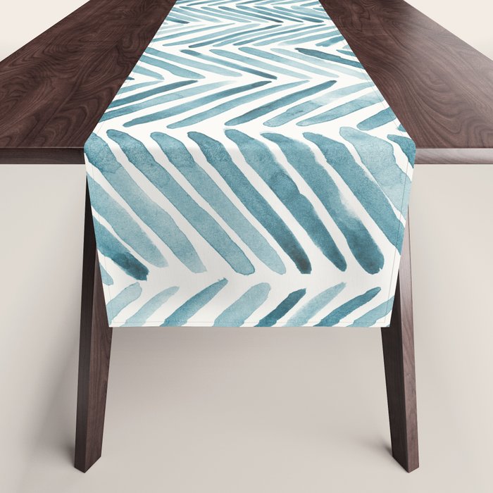 Turquoise herringbone - watercolor Table Runner Gallery Image 1