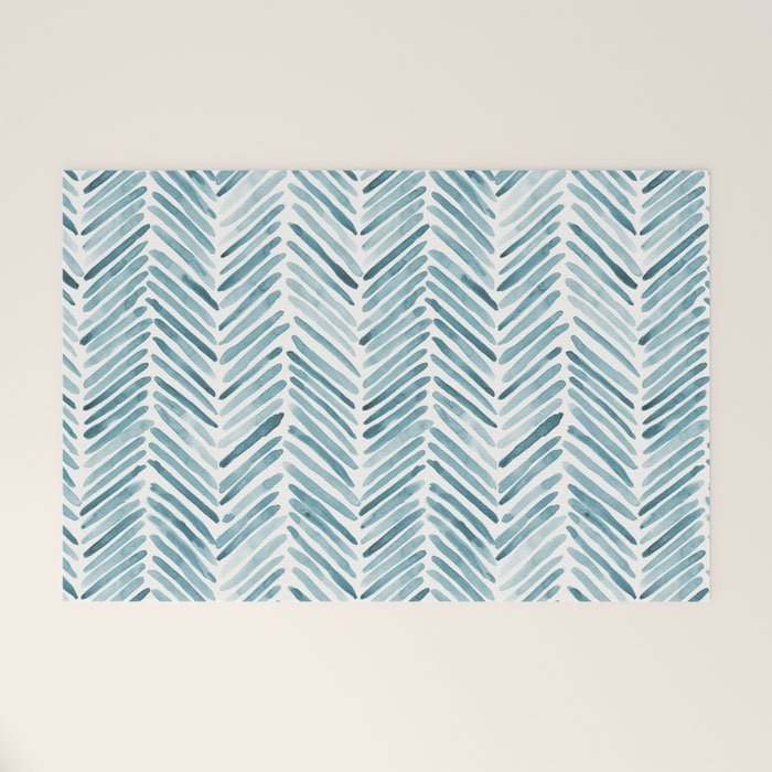 Turquoise herringbone - watercolor Welcome Mat Gallery Image 1