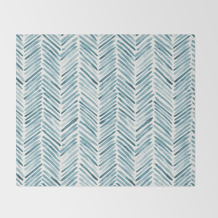 Turquoise herringbone - watercolor Throw Blanket Gallery Image 2